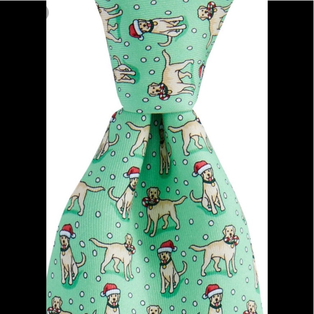 SOLD Vines Santa Hat Yellow Lab Green Silk Tie - Picture 1 of 7
